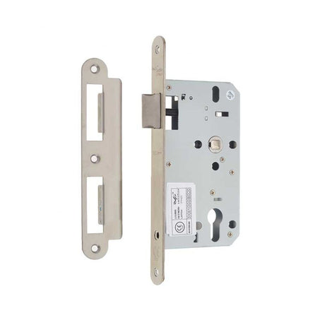 This is an image of a Frelan - 72mm sss Din euro latch radiused 60mm backset that is availble to order from T.H Wiggans Architectural Ironmongery in Kendal.