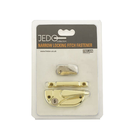 This is an image of a Frelan - Narrow Locking Fitch Fasteners - Polished Brass that is availble to order from T.H Wiggans Architectural Ironmongery in Kendal in Kendal.