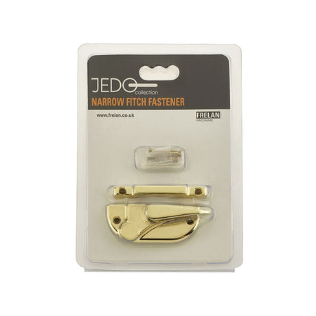 This is an image of a Frelan - Narrow Fitch Fastener - Polished Brass that is availble to order from T.H Wiggans Architectural Ironmongery in Kendal in Kendal.