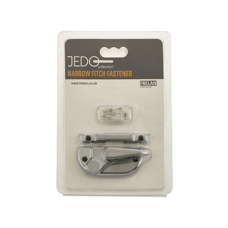This is an image of a Frelan - Narrow Fitch Fastener - Satin Chrome that is availble to order from T.H Wiggans Architectural Ironmongery in Kendal in Kendal.