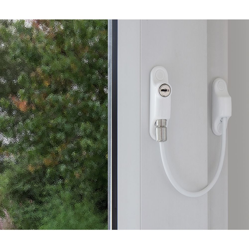 This is an image showing the Frelan - Cable Window Restrictor - White available to order from T.H. Wiggans Ironmongery in Kendal