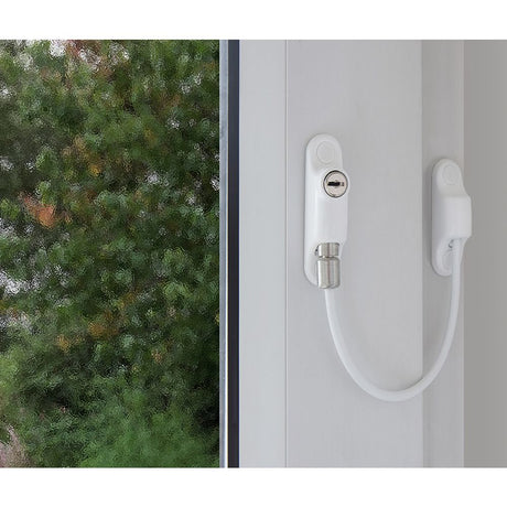 This is an image showing the Frelan - Cable Window Restrictor - White available to order from T.H. Wiggans Ironmongery in Kendal