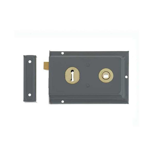 This is an image showing the Frelan - 152.5x102mm Grey Rim lock available to order from T.H. Wiggans Ironmongery in Kendal