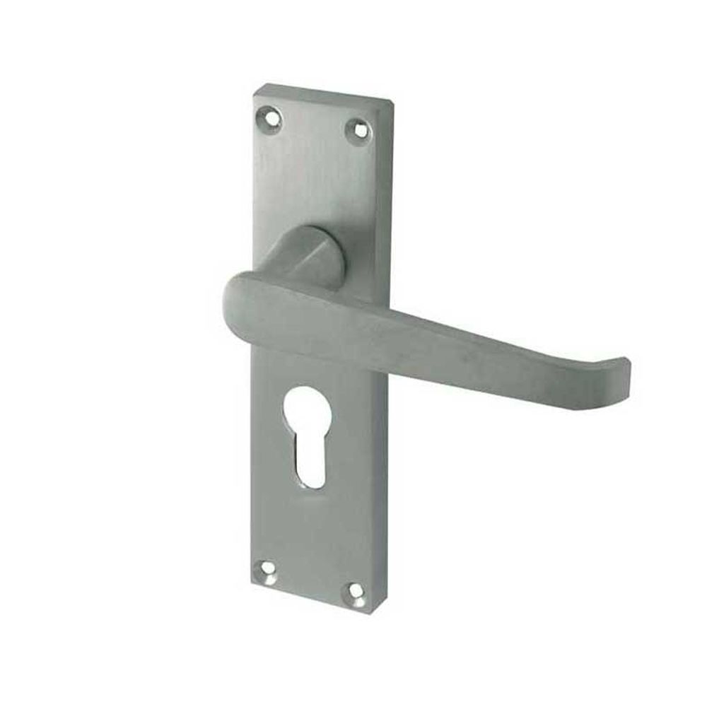This is an image showing the Frelan - Victorian Straight Door Handles on Euro Profile Lockplate Satin Chrome available to order from T.H. Wiggans Ironmongery in Kendal