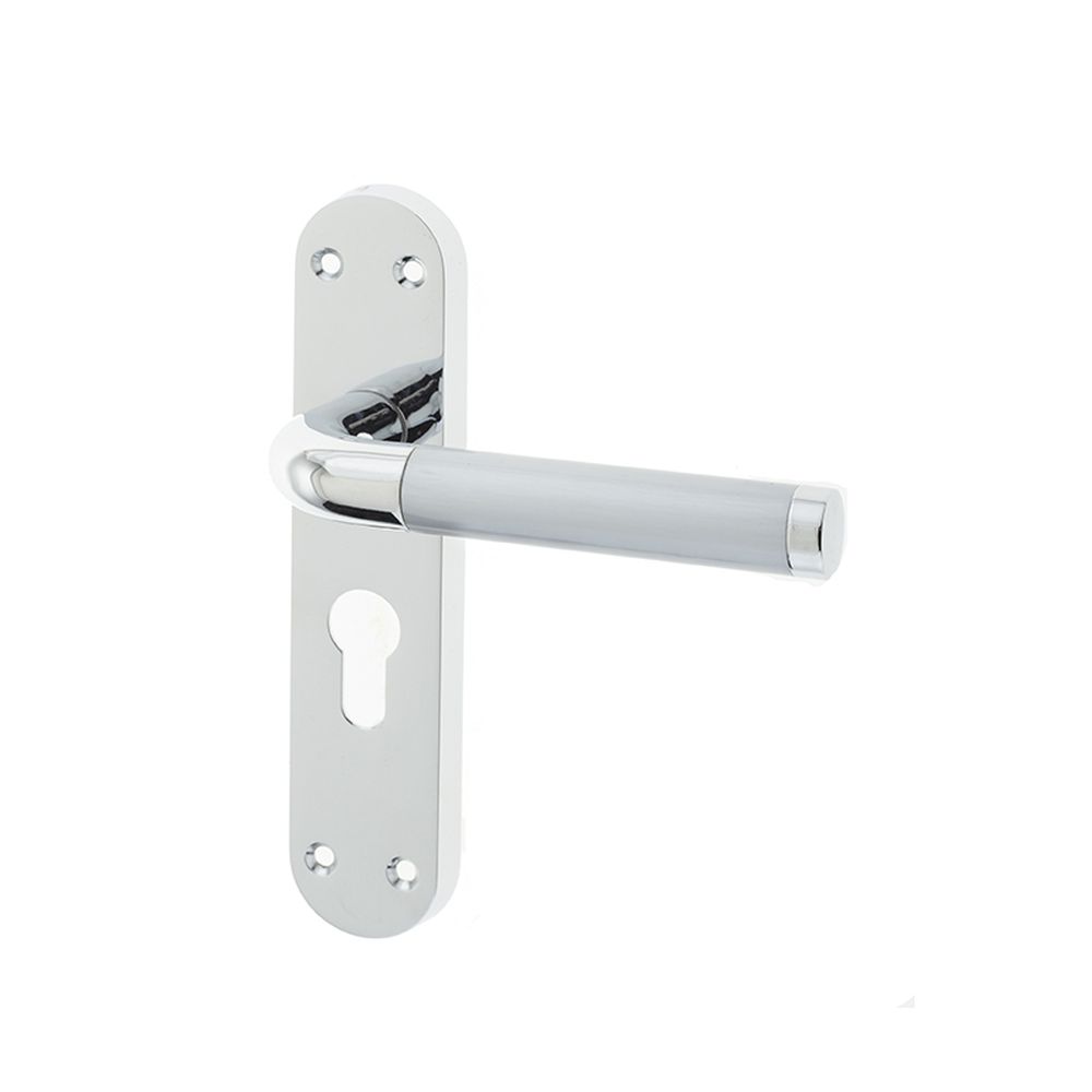 This is an image showing the Frelan - Twin Euro Profile Lock Handles on Backplates - Polished Chrome/Satin Ch available to order from T.H. Wiggans Ironmongery in Kendal