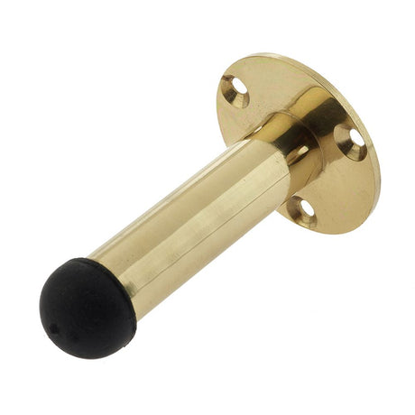 This is an image of Frelan - 64mm Cylinder Wall Mounted Door Stop on Rose - Polished Brass available to order from T.H Wiggans Architectural Ironmongery in Kendal, quick delivery and discounted prices.