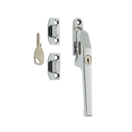 This is an image of a Frelan - Modern NV Lockable Casement Fastener - Polished Chrome that is availble to order from T.H Wiggans Architectural Ironmongery in Kendal in Kendal.