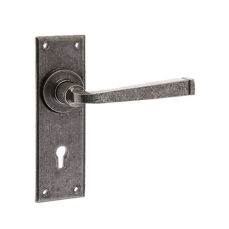 This is an image of Frelan - Valley Forge Standard Lever Lock Handles on Backplate - Pewter available to order from T.H Wiggans Architectural Ironmongery in Kendal, quick delivery and discounted prices.