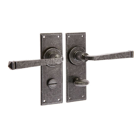 This is an image of Frelan - Valley Forge Bathroom Lock Handles on Backplate - Pewter available to order from T.H Wiggans Architectural Ironmongery in Kendal, quick delivery and discounted prices.