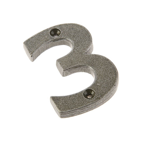 This is an image of Frelan - Valley Forge 75mm Numeral 3 - Pewter available to order from T.H Wiggans Architectural Ironmongery in Kendal, quick delivery and discounted prices.