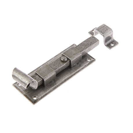 This is an image of a Frelan - Valley Forge 90mm Straight Door Bolt - Pewter that is availble to order from T.H Wiggans Architectural Ironmongery in Kendal in Kendal.