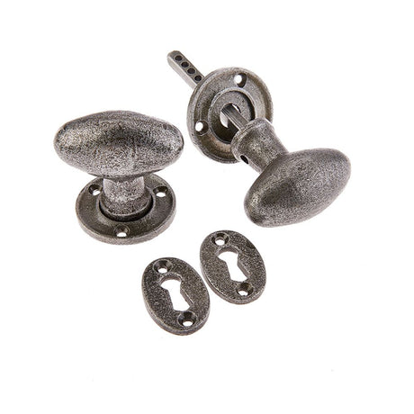 This is an image of Frelan - Valley Forge Oval Mortice Knobs - Pewter available to order from T.H Wiggans Architectural Ironmongery in Kendal, quick delivery and discounted prices.
