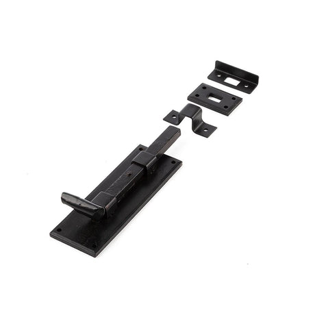 This is an image of a Frelan - Valley Forge 152mm Straight Door Bolt - Black that is availble to order from T.H Wiggans Architectural Ironmongery in Kendal in Kendal.