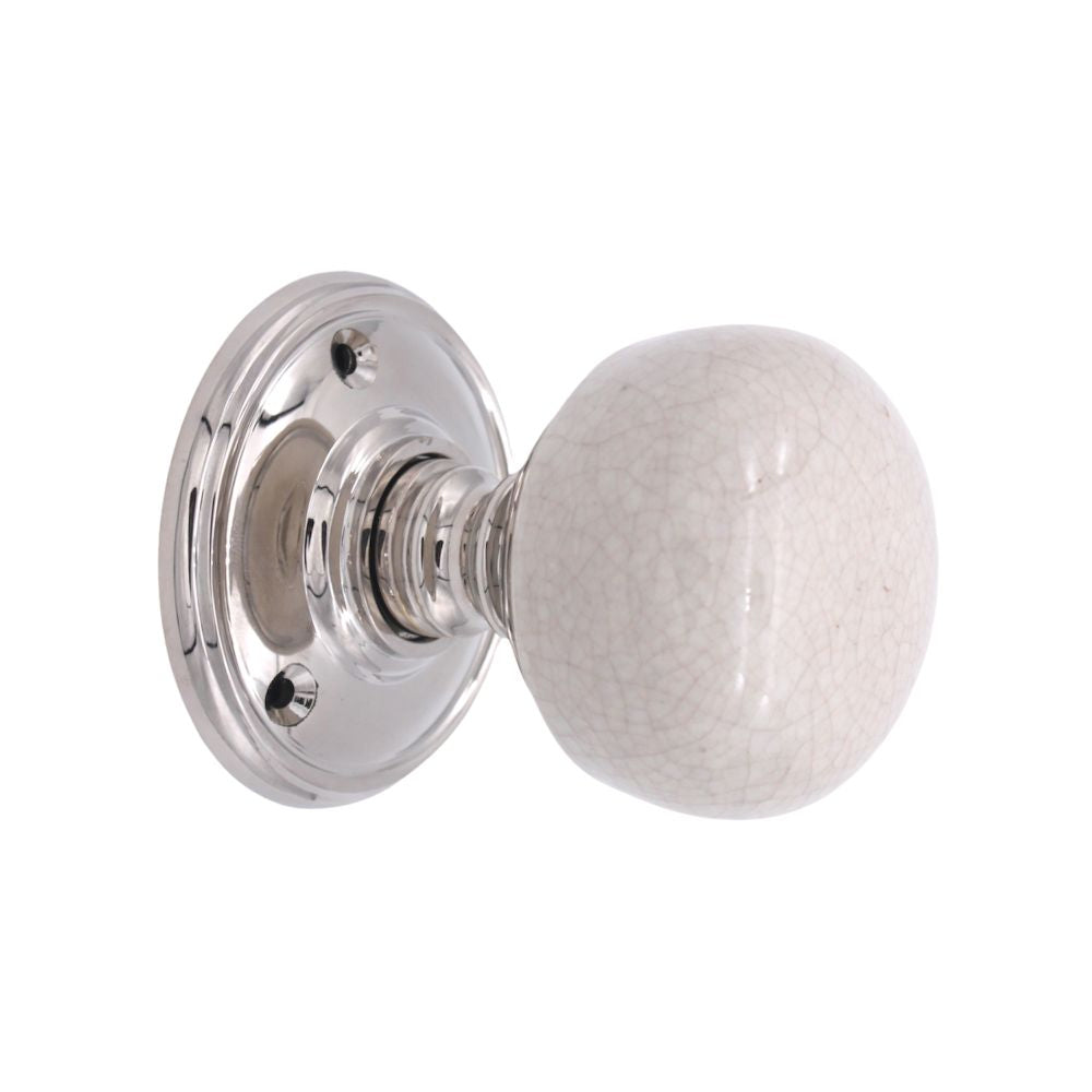 This is an image of Spira Brass - Crackled Porcelain Mortice Door Knob Polished Nickel available to order from T.H Wiggans Architectural Ironmongery in Kendal, quick delivery and discounted prices.