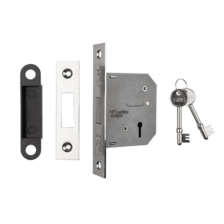 This is an image of a Eurospec - Lever Deadlock 64mm - Nickel Plate that is availble to order from T.H Wiggans Architectural Ironmongery in Kendal.
