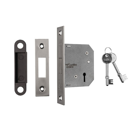 This is an image of a Eurospec - Lever Deadlock 64mm - Satin Nickel that is availble to order from T.H Wiggans Architectural Ironmongery in Kendal.