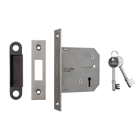 This is an image of a Eurospec - Lever Deadlock 76mm - Satin Nickel that is availble to order from T.H Wiggans Architectural Ironmongery in Kendal.