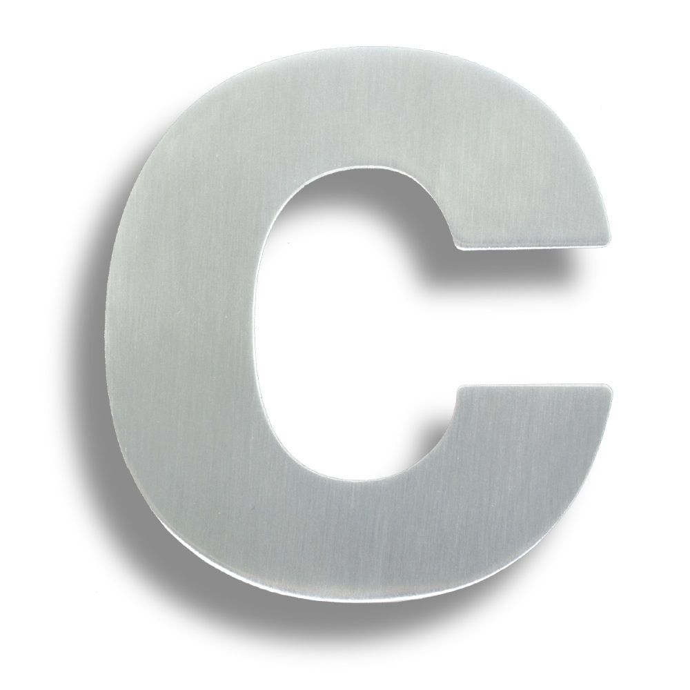 This is an image of Eurospec - Stainless Steel Letters. (Letter C) - Satin Stainless Steel available to order from T.H Wiggans Architectural Ironmongery in Kendal, quick delivery and discounted prices.