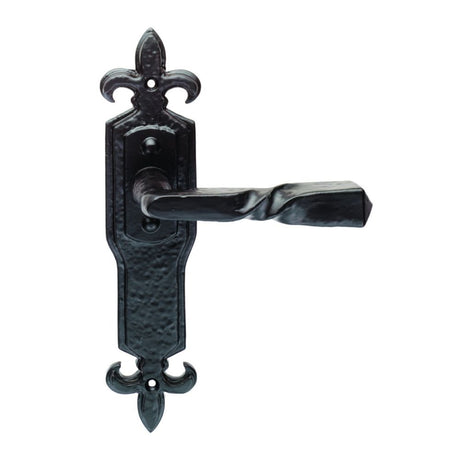 This is an image of Ludlow - Barley Twist Lever on Gothic Latch Backplate - Black Antique available to order from T.H Wiggans Architectural Ironmongery in Kendal, quick delivery and discounted prices.