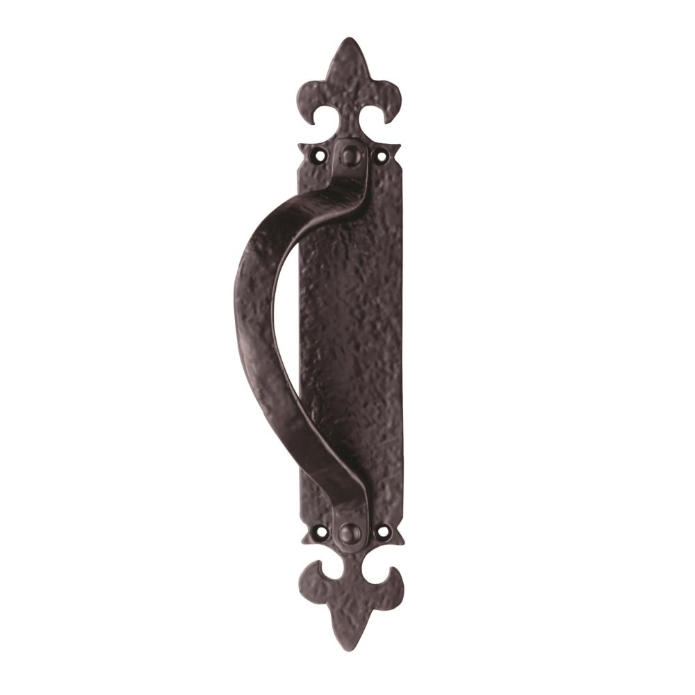 This is an image of Ludlow - Offset Pull Handle on Backplate Left Hand - Black Antique available to order from T.H Wiggans Architectural Ironmongery in Kendal, quick delivery and discounted prices.