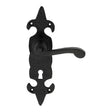 This is an image of Ludlow - Fleur de lys' Lever on Lock Backplate - Black Antique available to order from T.H Wiggans Architectural Ironmongery in Kendal, quick delivery and discounted prices.
