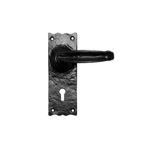 This is an image of Ludlow - Traditional V Lever on Lock Backplate - Black Antique available to order from T.H Wiggans Architectural Ironmongery in Kendal, quick delivery and discounted prices.