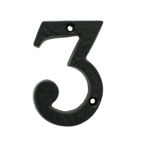 This is an image of Ludlow - Numeral 3 (Face Fix) - Black Antique available to order from T.H Wiggans Architectural Ironmongery in Kendal, quick delivery and discounted prices.