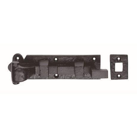 This is an image of a Ludlow - Cranked Door Bolt 214mm - Black Antique that is availble to order from T.H Wiggans Architectural Ironmongery in Kendal in Kendal.