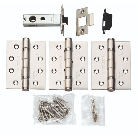 This is an image of Carlisle Brass - Hinge & Latch Pack - Satin Stainless Steel available to order from T.H Wiggans Architectural Ironmongery in Kendal, quick delivery and discounted prices.