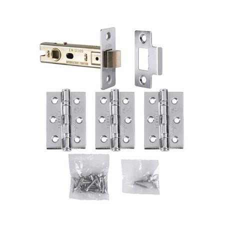 This is an image of Carlisle Brass - Hinge & Latch Pack - Polished Chrome available to order from T.H Wiggans Architectural Ironmongery in Kendal, quick delivery and discounted prices.