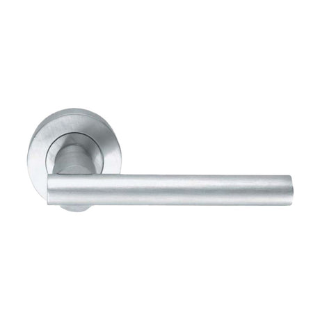 This is an image of Eurospec - Lever on Rose - Satin Chrome available to order from T.H Wiggans Architectural Ironmongery in Kendal, quick delivery and discounted prices.