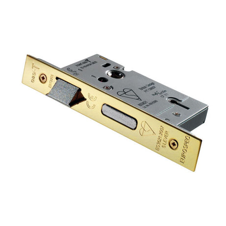 This is an image of a Eurospec - Easi T 5 Lever BS Sashlock 64mm - PVD that is availble to order from T.H Wiggans Architectural Ironmongery in Kendal.