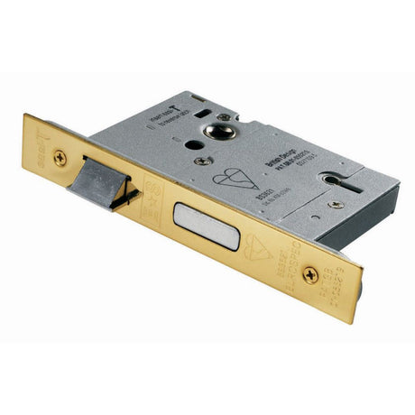 This is an image of a Eurospec - Easi T 5 Lever BS Sashlock 76mm - PVD that is availble to order from T.H Wiggans Architectural Ironmongery in Kendal.