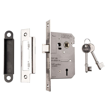 This is an image of a Eurospec - Contract 3 Lever Sashlock 64mm - Nickel Plate that is availble to order from T.H Wiggans Architectural Ironmongery in Kendal.