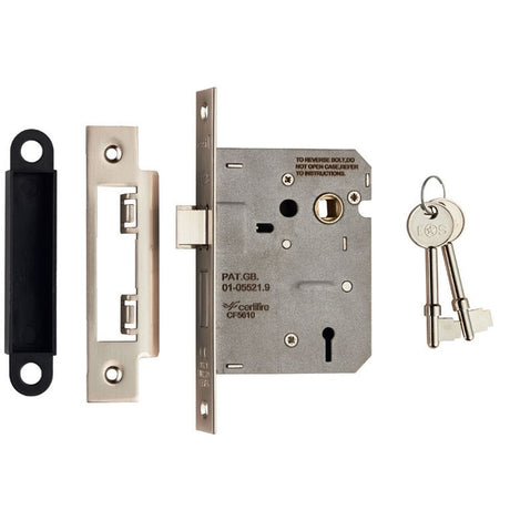 This is an image of a Eurospec - Contract 3 Lever Sashlock 76mm - Satin Nickel that is availble to order from T.H Wiggans Architectural Ironmongery in Kendal.