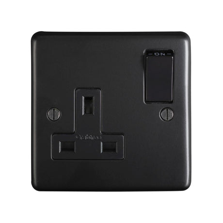 This is an image showing Eurolite Stainless Steel 1 Gang Socket - Matt Black (With Black Trim) mb1sob available to order from T.H. Wiggans Ironmongery in Kendal, quick delivery and discounted prices.