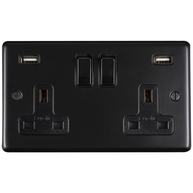 This is an image showing Eurolite Stainless steel 2 Gang Usb Socket - Matt Black (With Black Trim) mb2usbb available to order from T.H. Wiggans Ironmongery in Kendal, quick delivery and discounted prices.