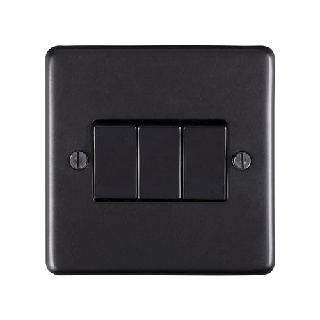 This is an image showing Eurolite Stainless Steel 3 Gang Switch - Matt Black (With Black Trim) mb3swb available to order from T.H. Wiggans Ironmongery in Kendal, quick delivery and discounted prices.