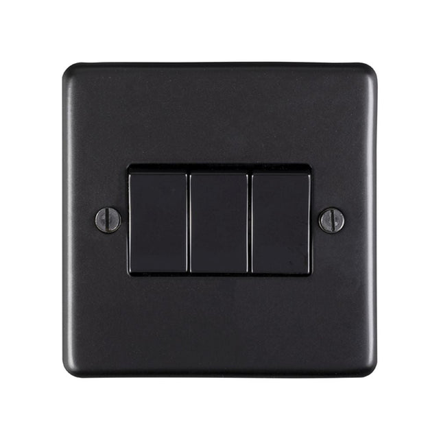 This is an image showing Eurolite Stainless Steel 3 Gang Switch - Matt Black (With Black Trim) mb3swb available to order from T.H. Wiggans Ironmongery in Kendal, quick delivery and discounted prices.