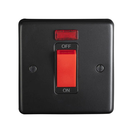This is an image showing Eurolite Stainless Steel 45Amp Switch with Neon Indicator - Matt Black (With Black Trim) mb45aswnsb available to order from T.H. Wiggans Ironmongery in Kendal, quick delivery and discounted prices.
