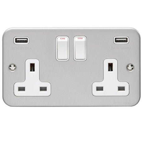 This is an image showing Eurolite Metal Clad 2 Gang USB Socket - Metal Clad mc2usbw available to order from T.H. Wiggans Ironmongery in Kendal, quick delivery and discounted prices.