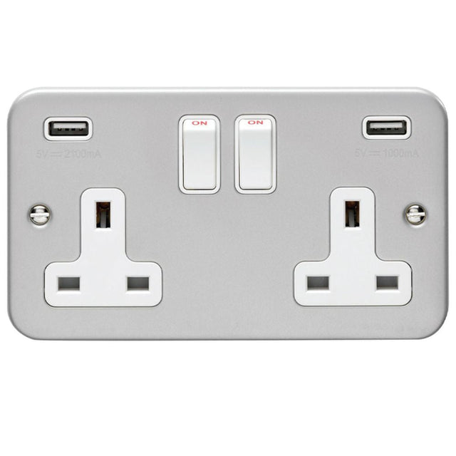 This is an image showing Eurolite Metal Clad 2 Gang USB Socket - Metal Clad mc2usbw available to order from T.H. Wiggans Ironmongery in Kendal, quick delivery and discounted prices.