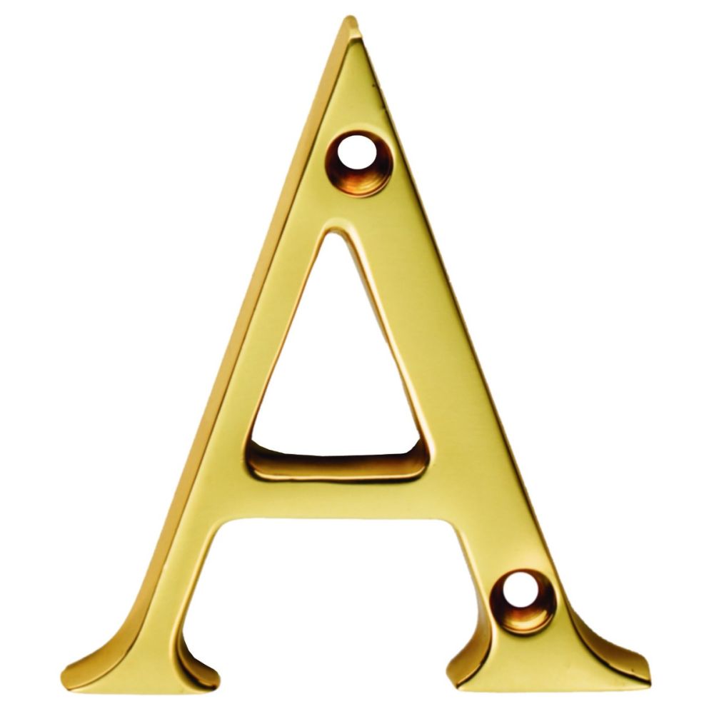 This is an image of Carlisle Brass - Letter A - Polished Brass available to order from T.H Wiggans Architectural Ironmongery in Kendal, quick delivery and discounted prices.