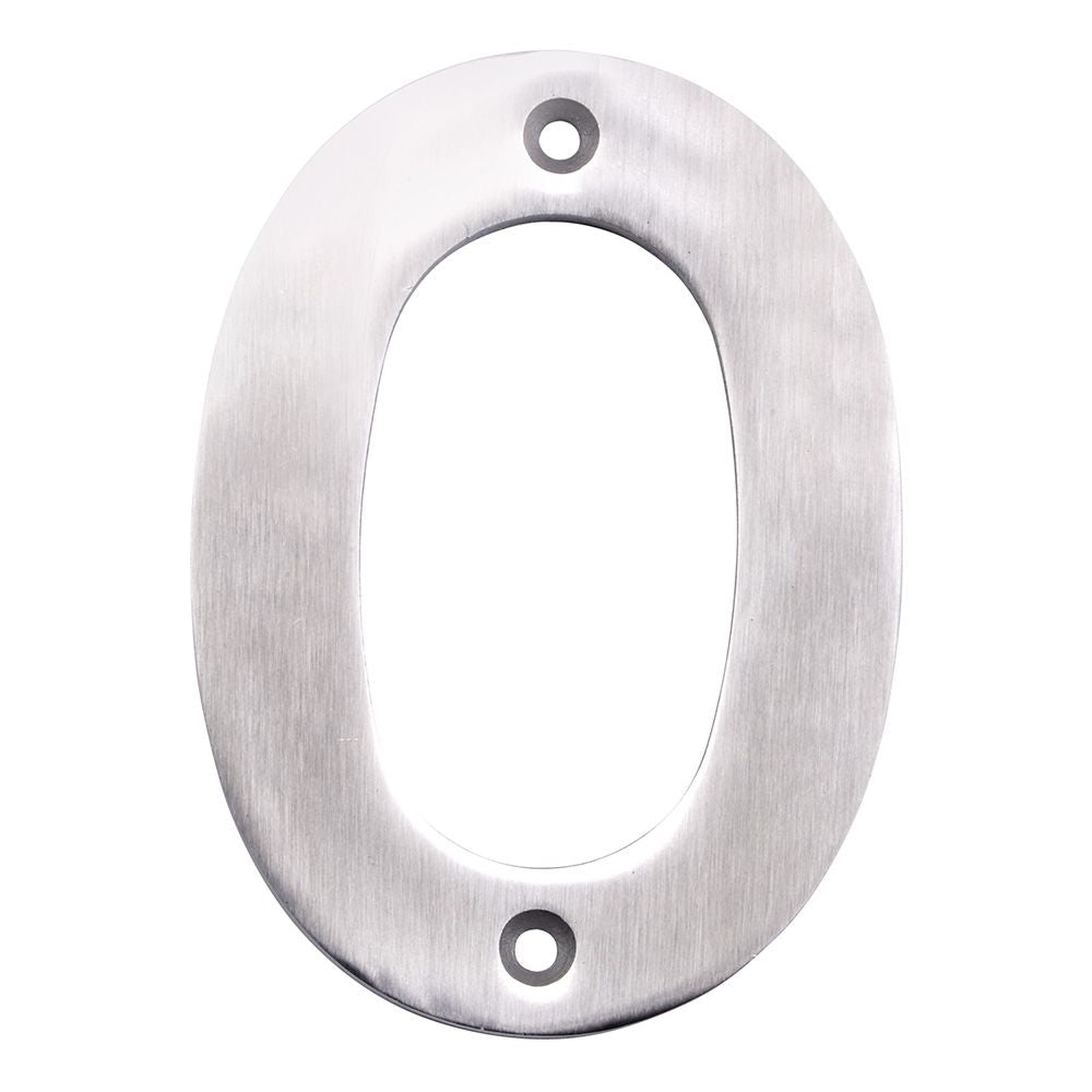 This is an image of Eurospec - Numerals Number 0 - Satin Stainless Steel available to order from T.H Wiggans Architectural Ironmongery in Kendal, quick delivery and discounted prices.