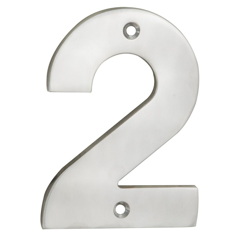 This is an image of Eurospec - Numerals Number 2 - Satin Stainless Steel available to order from T.H Wiggans Architectural Ironmongery in Kendal, quick delivery and discounted prices.
