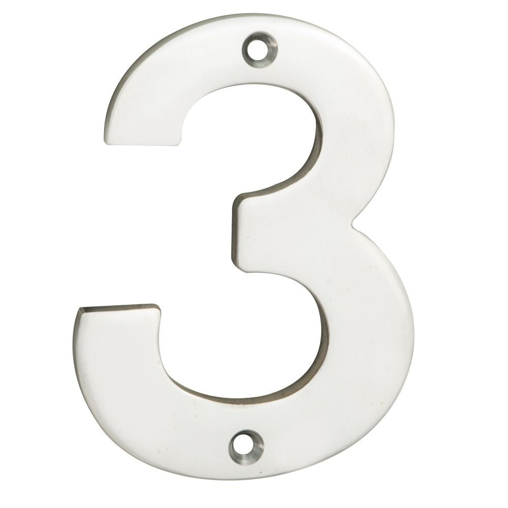 This is an image of Eurospec - Numerals Number 3 - Bright Stainless Steel available to order from T.H Wiggans Architectural Ironmongery in Kendal, quick delivery and discounted prices.