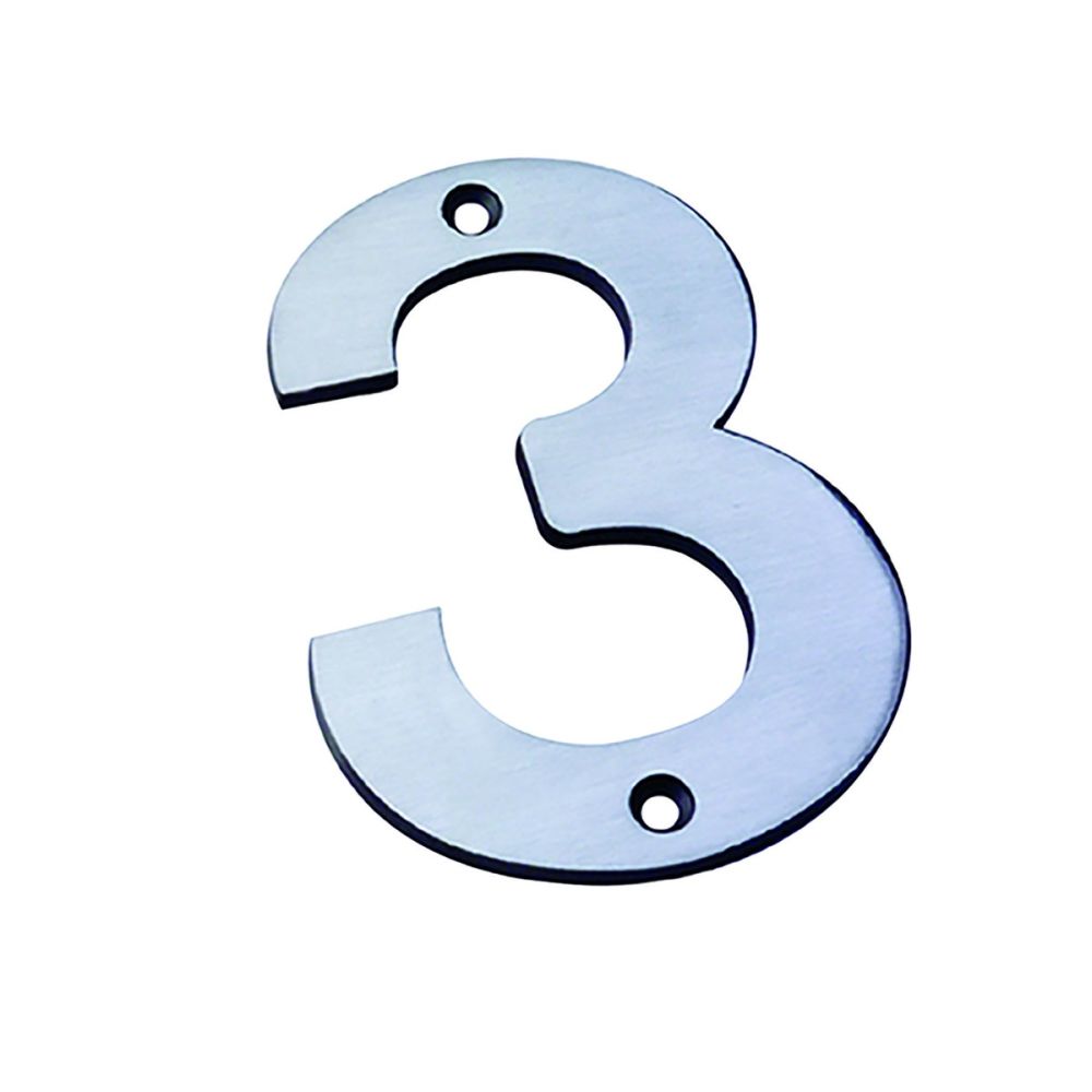 This is an image of Eurospec - Numerals Number 3 - Satin Stainless Steel available to order from T.H Wiggans Architectural Ironmongery in Kendal, quick delivery and discounted prices.