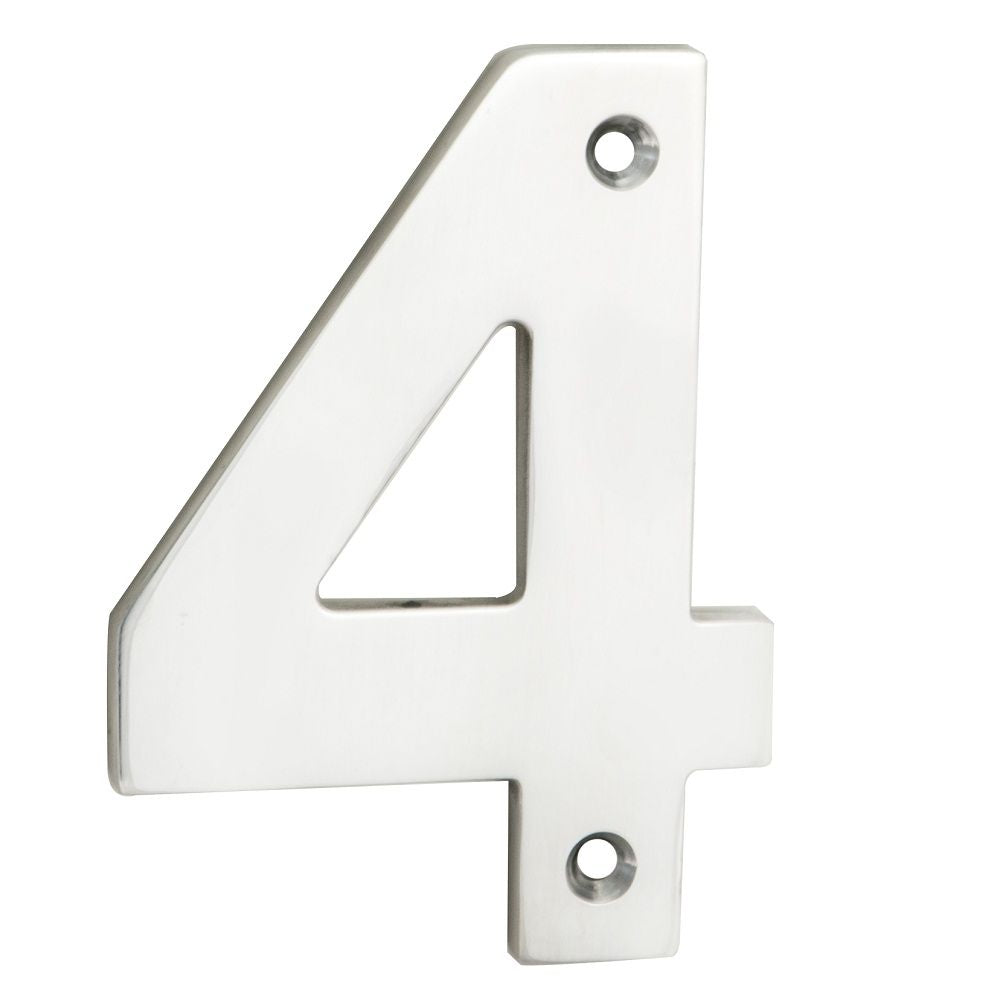 This is an image of Eurospec - Numerals Number 4 - Bright Stainless Steel available to order from T.H Wiggans Architectural Ironmongery in Kendal, quick delivery and discounted prices.