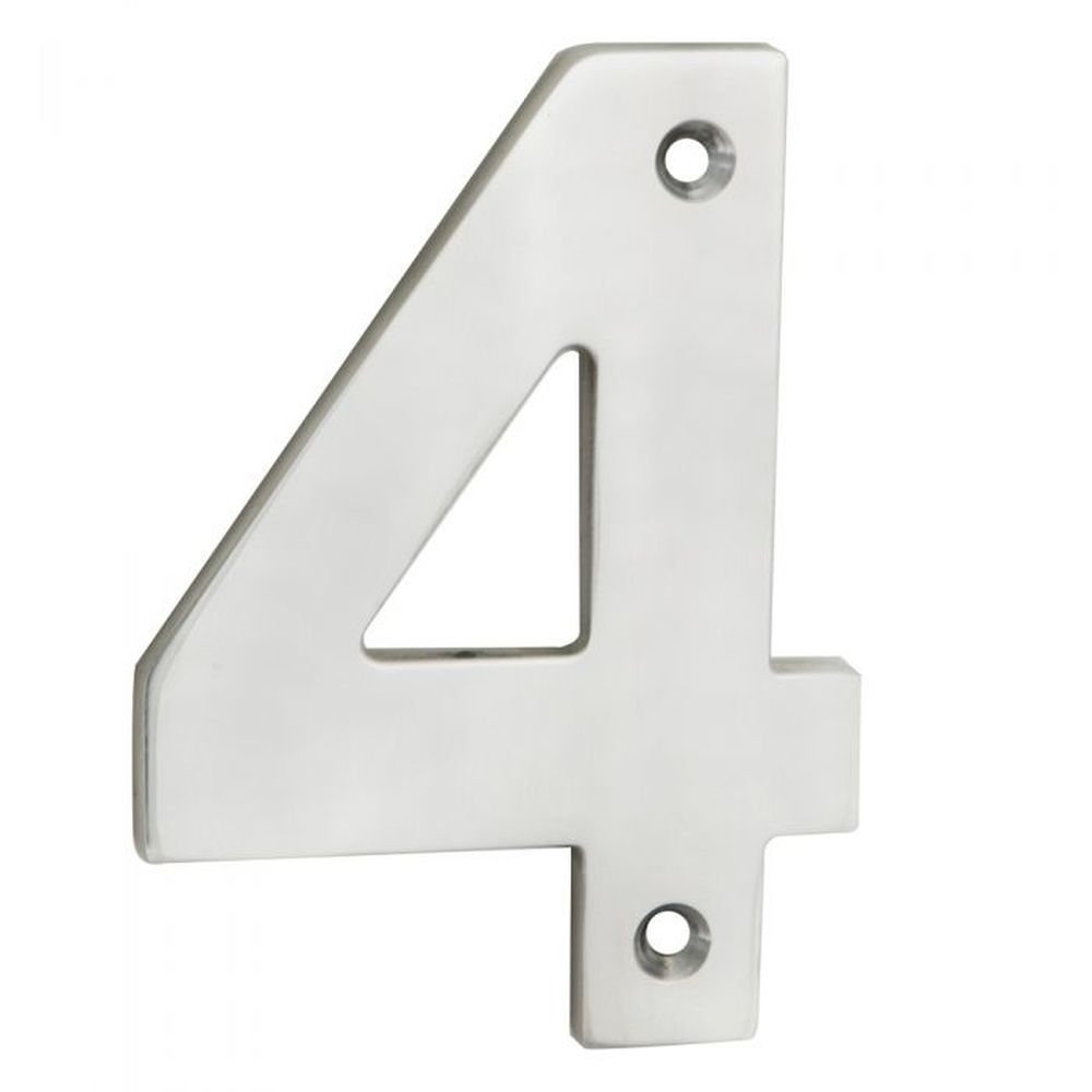 This is an image of Eurospec - Numerals Number 4 - Satin Stainless Steel available to order from T.H Wiggans Architectural Ironmongery in Kendal, quick delivery and discounted prices.