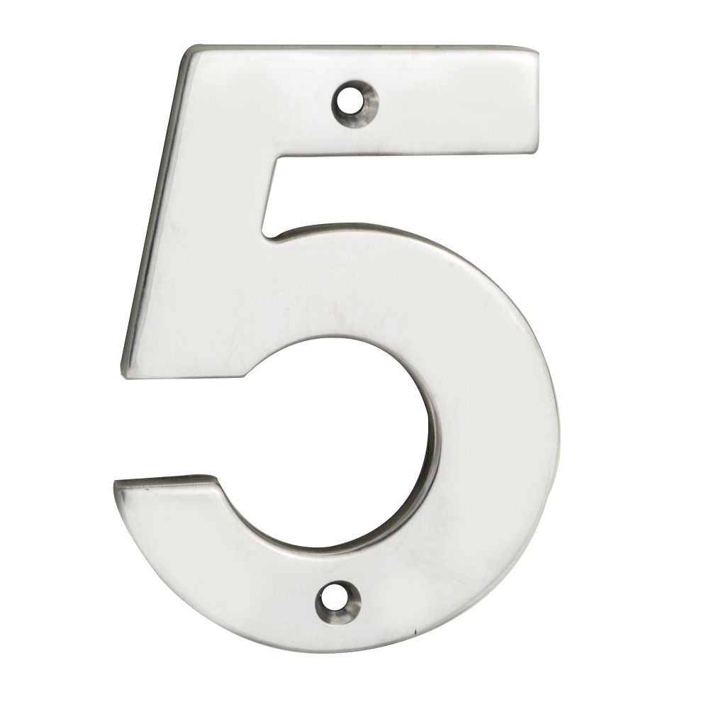 This is an image of Eurospec - Numerals Number 5 - Bright Stainless Steel available to order from T.H Wiggans Architectural Ironmongery in Kendal, quick delivery and discounted prices.